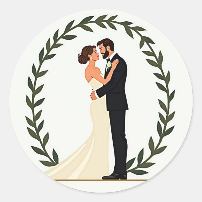 Adesivo Redondo Vinheta Casal de Casamento de Amor Eterno (Frente)