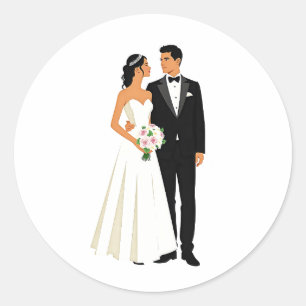 Adesivo Redondo Vinheta Casal de Casamento Elegante