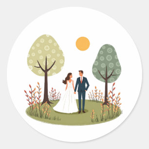Adesivo Redondo Vinheta Casal de Casamento Whimsical
