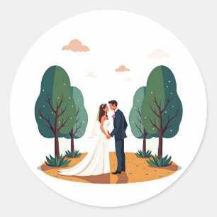 Adesivo Redondo Vinheta Casal de Casamento Whimsical