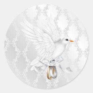 Adesivo Redondo Vinheta Casamento tema damasco prateada com porta