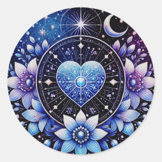 Adesivo Redondo Vinheta Celestial com Flores Místicas