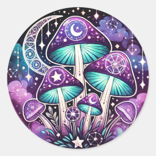 Adesivo Redondo Vinheta Celestial de Cogumelo com Acentos Místicos
