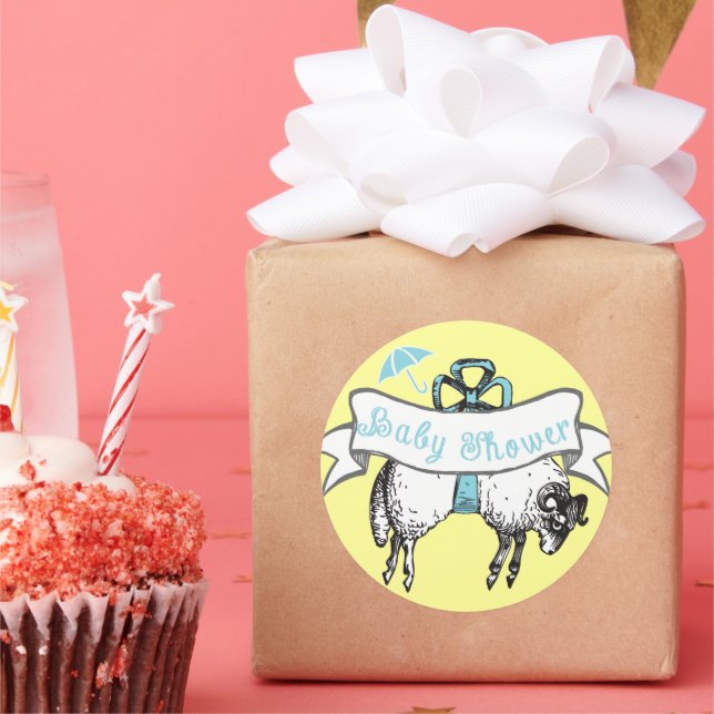 Adesivo Redondo Vinheta-Chá-de-cordeiro-branca (Festa)