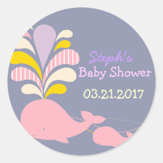 Adesivo Redondo Vinheta chá de fraldas de baleia