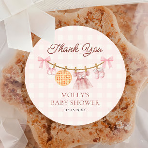 Adesivo Redondo Vinheta-Chá de fraldas de Garota Rosa-Cinza