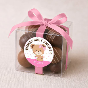 Adesivo Redondo Vinheta-Chá de fraldas de Urso-Bebê Bonito (Rosa)