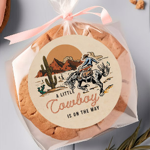 Adesivo Redondo Vinheta Chá de fraldas do Desert Western Cowboy