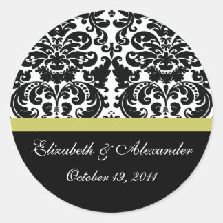 Adesivo Redondo Vinheta Chá de panela verde Damask Chartreuse