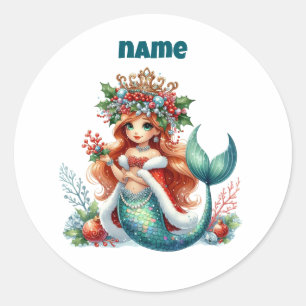 Adesivo Redondo Vinheta Circular Personalizada da Sereia de Natal