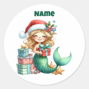 Adesivo Redondo Vinheta Circular Personalizada da Sereia de Natal