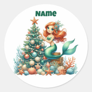 Adesivo Redondo Vinheta Circular Personalizada da Sereia de Natal