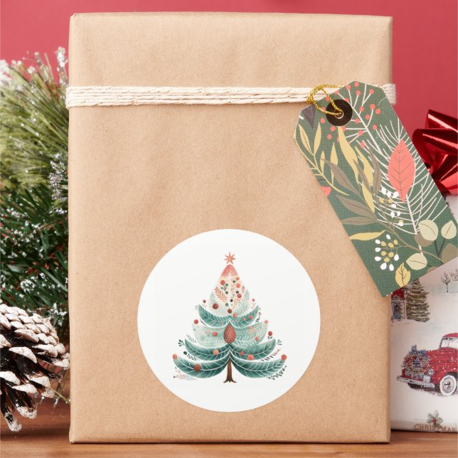 Adesivo Redondo Vinheta Clássica da Árvore Natal (Feriado)