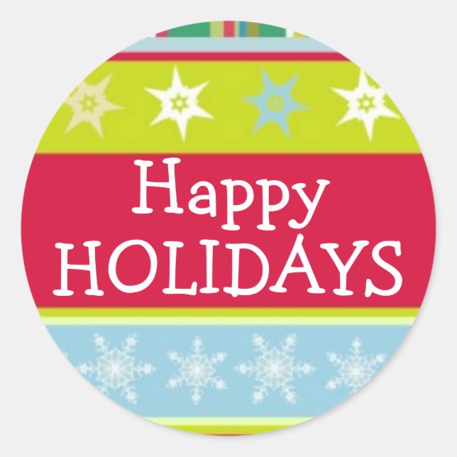 Adesivo Redondo Vinheta colorida de natal Feliz Feriados (Frente)