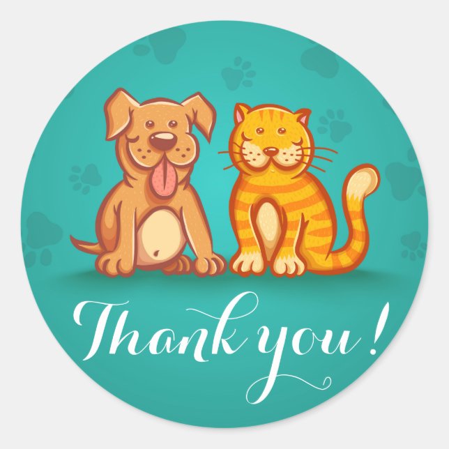 Adesivo Redondo Vinheta com animais de estimação (Frente)