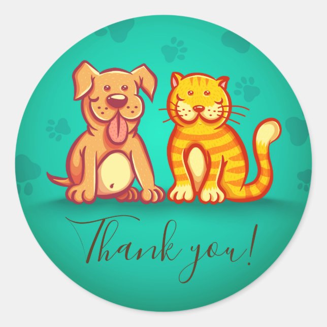 Adesivo Redondo Vinheta com animais de estimação (Frente)