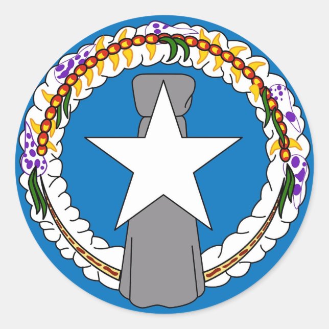 Adesivo Redondo Vinheta com bandeira das Ilhas Marianas Nortes (Frente)