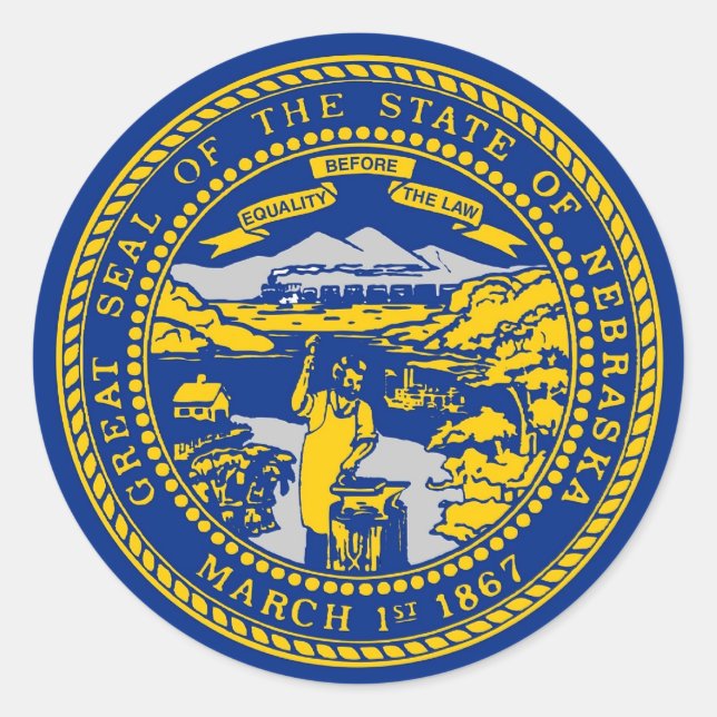 Adesivo Redondo Vinheta com bandeira de Nebraska (Frente)