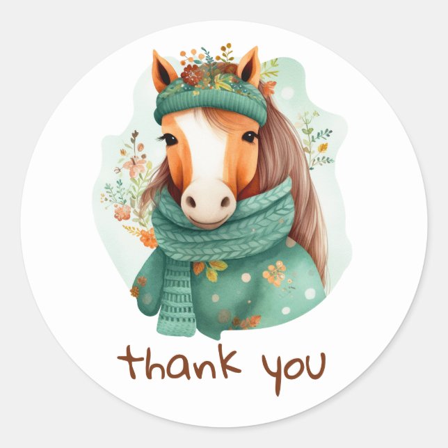 Adesivo Redondo vinheta com belo cavalo aquoso (Frente)