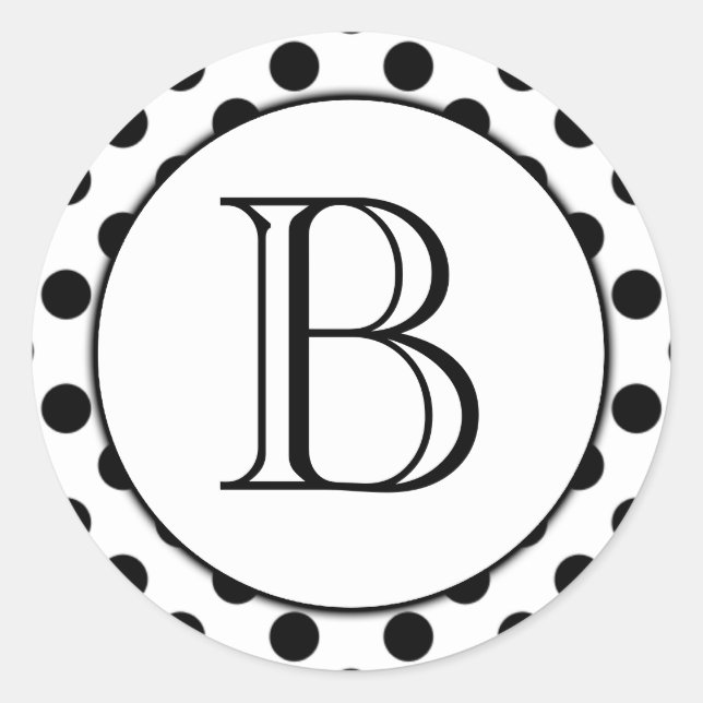 Adesivo Redondo Vinheta com Bolinhas branca e preta (Frente)