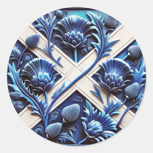 Adesivo Redondo Vinheta com Design de Atalhos Escoceses (Frente)