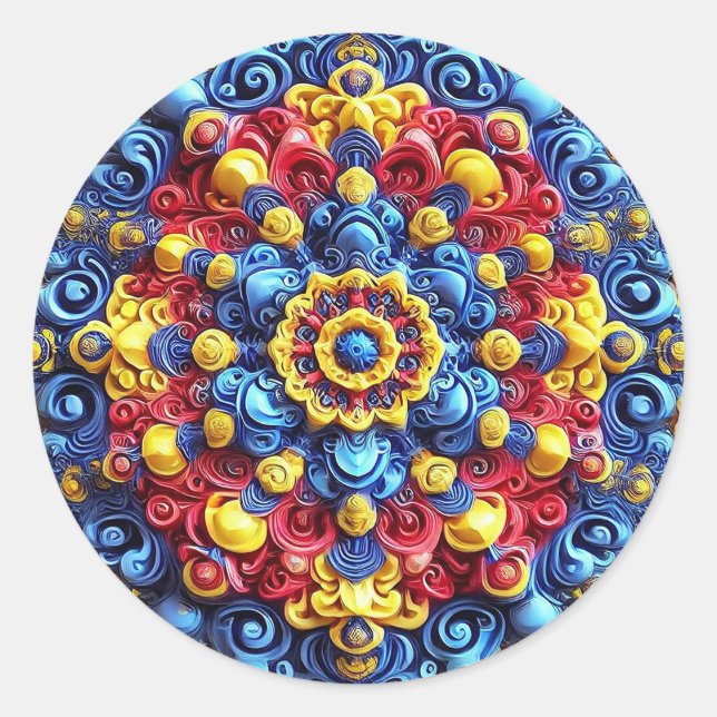 Adesivo Redondo Vinheta com Design de cor romeno (Frente)