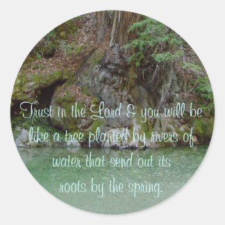 Adesivo Redondo Vinheta com foto de árvore por um rio
