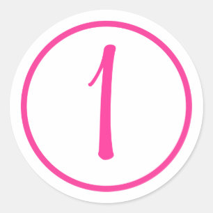 Adesivo Redondo Vinheta com Número Rosa e Borda