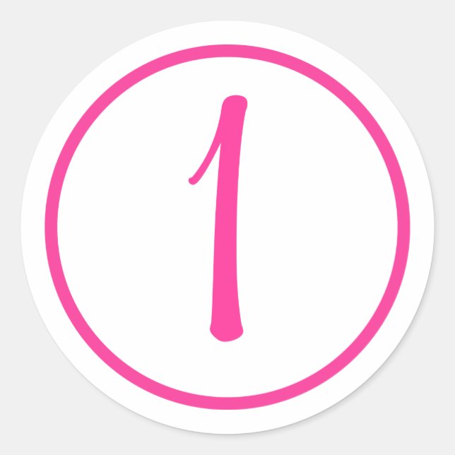 Adesivo Redondo Vinheta com Número Rosa e Borda (Frente)