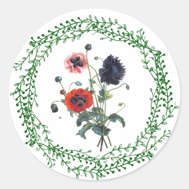 Adesivo Redondo Vinheta com papoila, brilhante, pequena, 1½ polega (Frente)