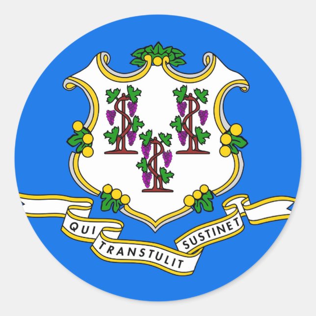 Adesivo Redondo Vinheta com Sinalizador de Connecticut (Frente)