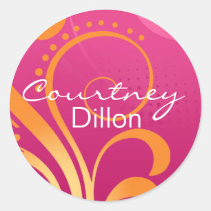 Adesivo Redondo Vinheta cor-de-rosa e laranja