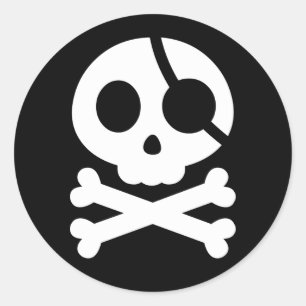 Adesivo Redondo Vinheta Crânio e Crossbones