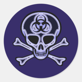 Adesivo Redondo Vinheta Crânio e Crossbones de Risco Biológico