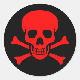 Adesivo Redondo Vinheta Crânio Vermelho e Crossbones