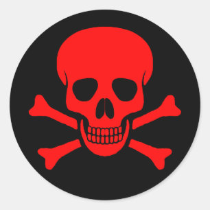 Adesivo Redondo Vinheta Crânio Vermelho e Crossbones