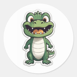 Adesivo Redondo Vinheta Crocodilo de Cartoon Adorável - Réptil Cor