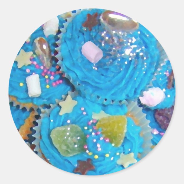 Adesivo Redondo Vinheta Cupcake azul (Frente)