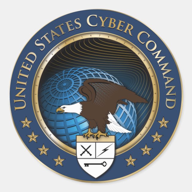 Adesivo Redondo Vinheta Cyber Command dos EUA (Frente)