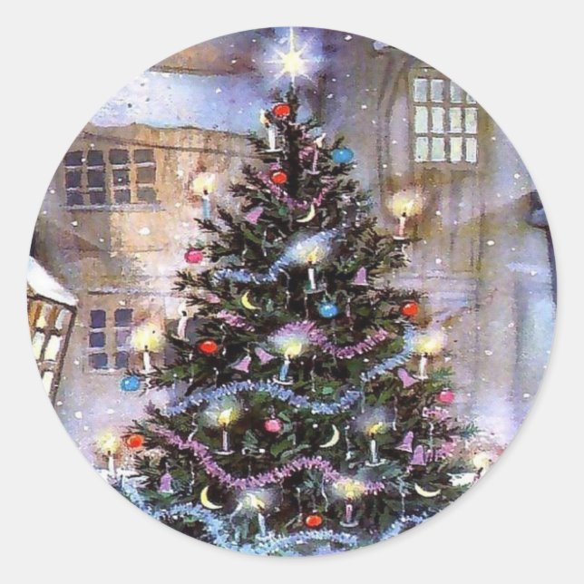 Adesivo Redondo vinheta da árvore de Natal (Frente)