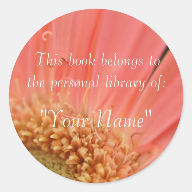 Adesivo Redondo Vinheta da Biblioteca Pessoal de Gerbera Rosa Suav (Frente)