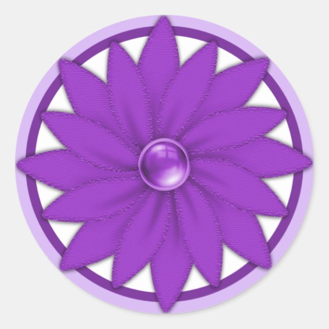 Adesivo Redondo Vinheta da Flor de Fita Roxa (Frente)