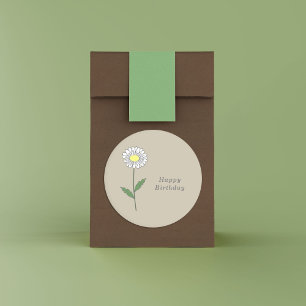 Adesivo Redondo Vinheta da Flor de Pastel de Margarida Botânica