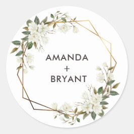 Adesivo Redondo Vinheta da Flor Magnolia Dourada Geo Frame