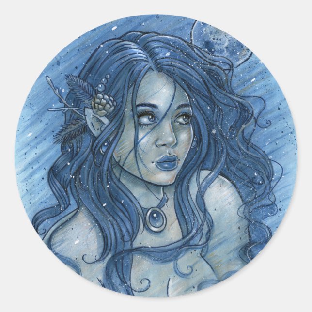 Adesivo Redondo Vinheta da Lua de inverno (Frente)