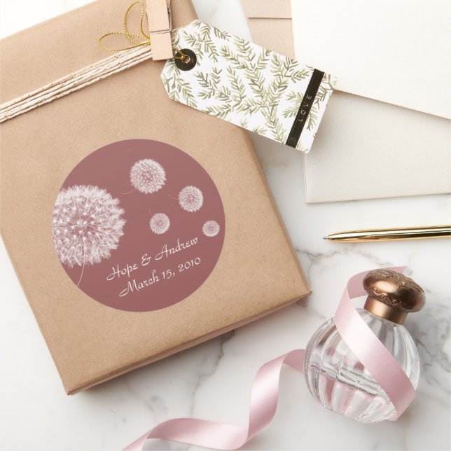 Adesivo Redondo Vinheta Dandelion Noiva e Groom (Presentear)