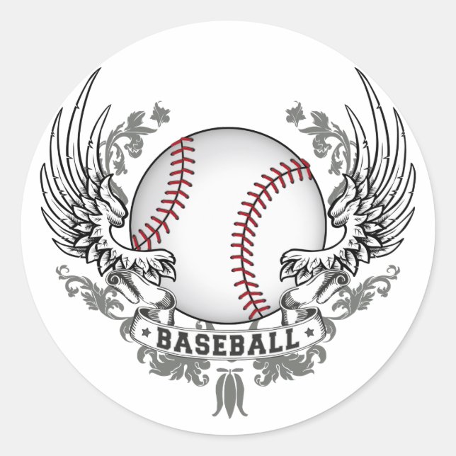 Adesivo Redondo Vinheta das Asas de Baseball (Frente)