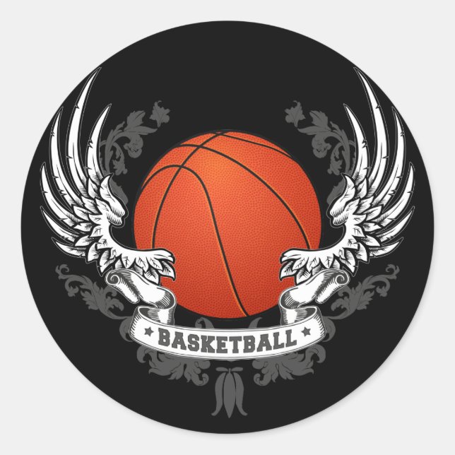 Adesivo Redondo Vinheta das Asas de Basquete (Frente)