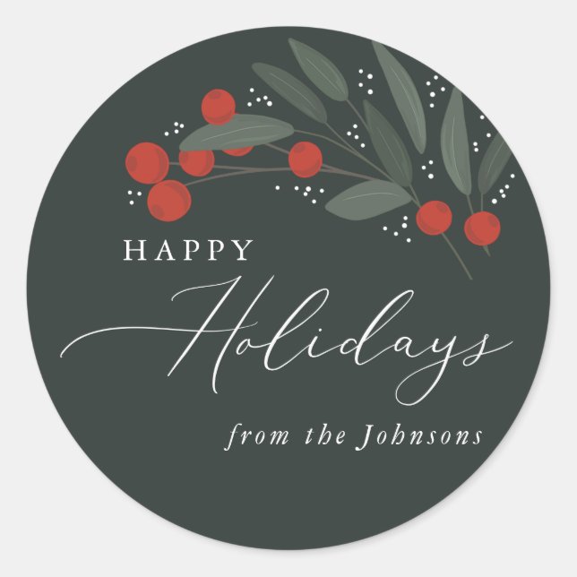 Adesivo Redondo Vinheta das Berries de Natal (Frente)