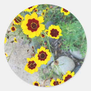 Adesivo Redondo Vinheta das flores amarelas